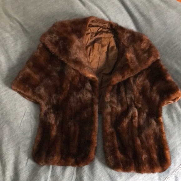 Vintage Fur Coat  Mink Stole Wrap Cape Pockets - Picture 1 of 7